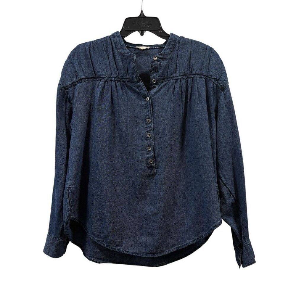 Anthropologie Pilcro Henley Blouse Denim Size S Western Boho - Picture 2 of 13